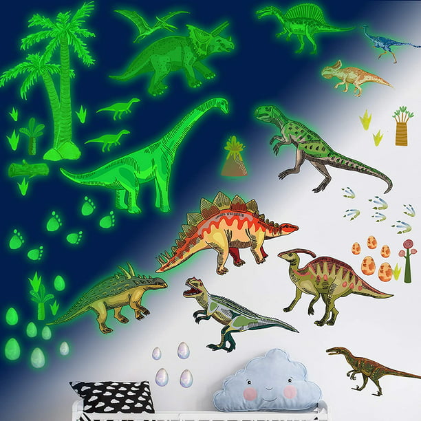 Dinosaurs Wall Decals Glow In The Dark Moon Star Decoration Stickers For Kids 